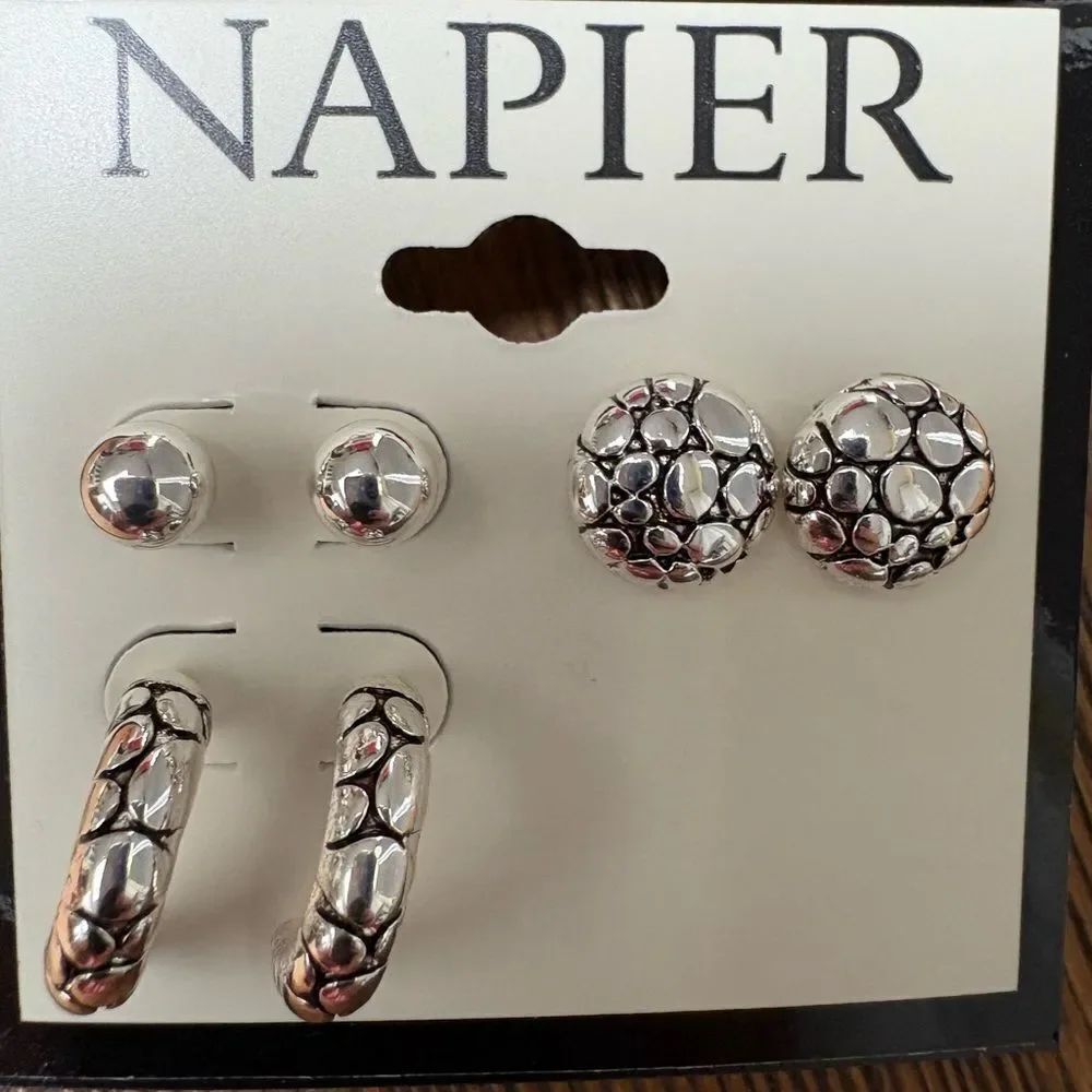 Napier Silver Tone Earrings Set